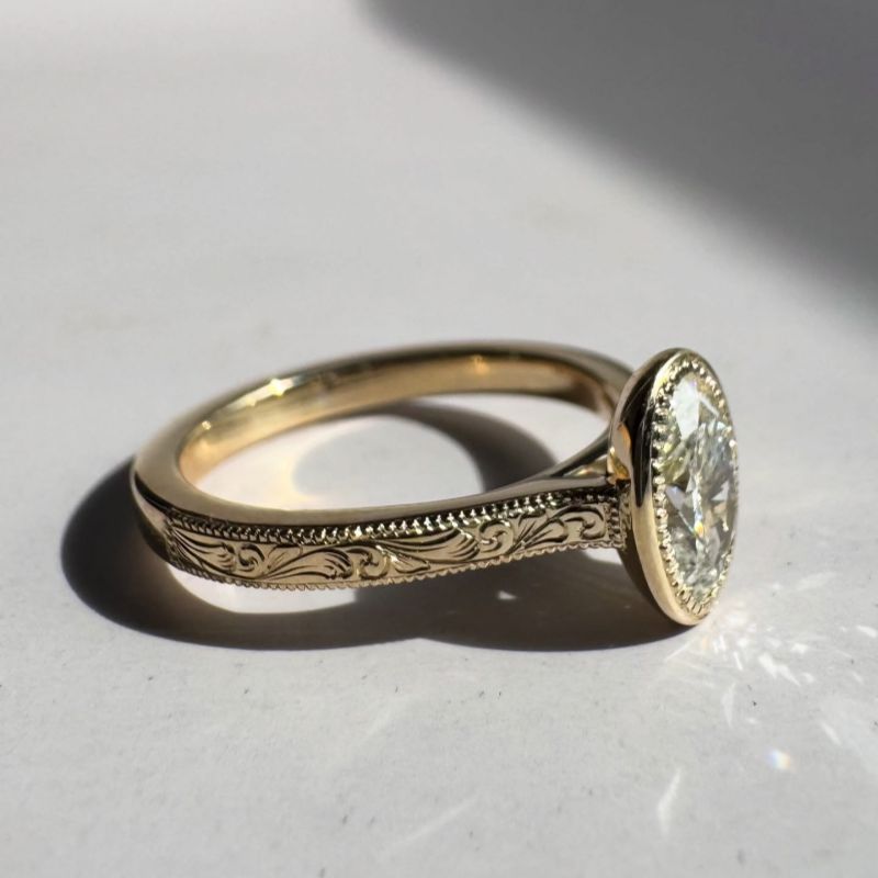 Oval Cut Diamond White Sterling Silver Yellow Gold Vintage Engagement Ring
