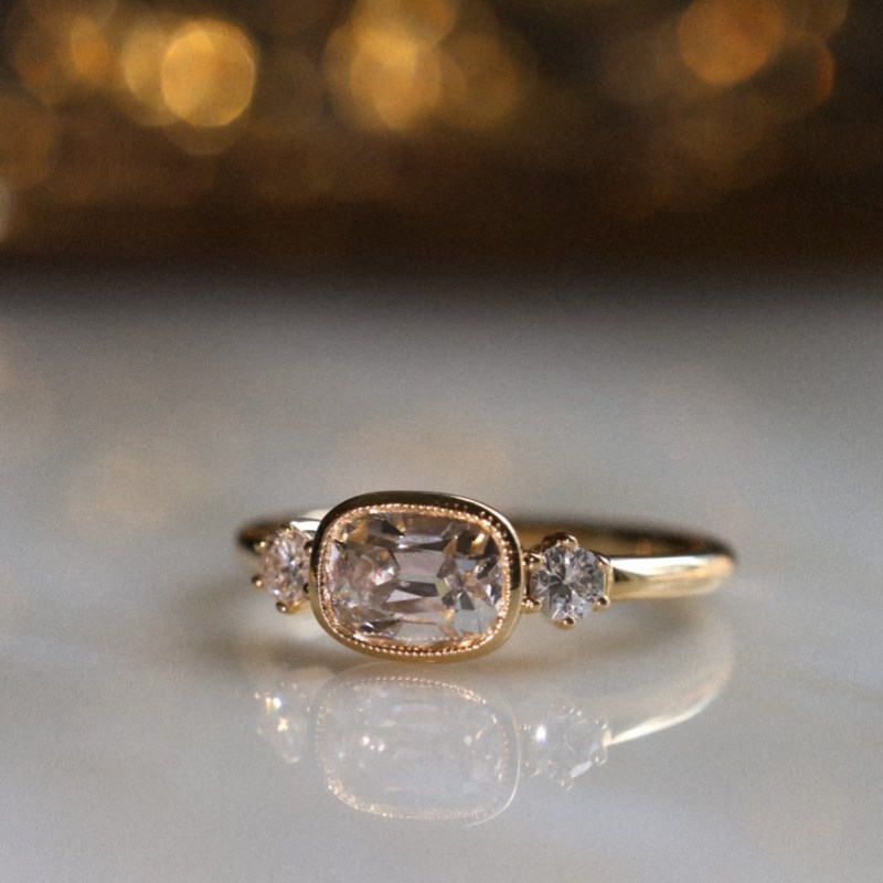 Vintage Cushion Cut Diamond White Sterling Silver Yellow Gold 3-Stone Engagement Ring