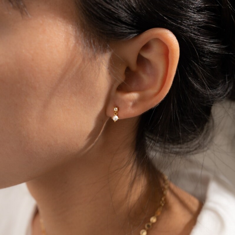 Elegant 925 Sterling Silver Pearl & Diamond Stud Earrings