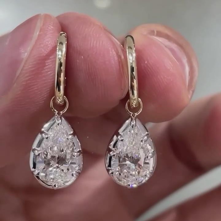 Minimalist Diamond White 925 Sterling Silver Yellow Gold Dangle Hoop Earrings