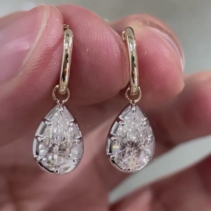 Minimalist Diamond White 925 Sterling Silver Yellow Gold Dangle Hoop Earrings