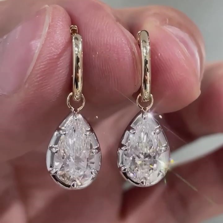 Minimalist Diamond White 925 Sterling Silver Yellow Gold Dangle Hoop Earrings