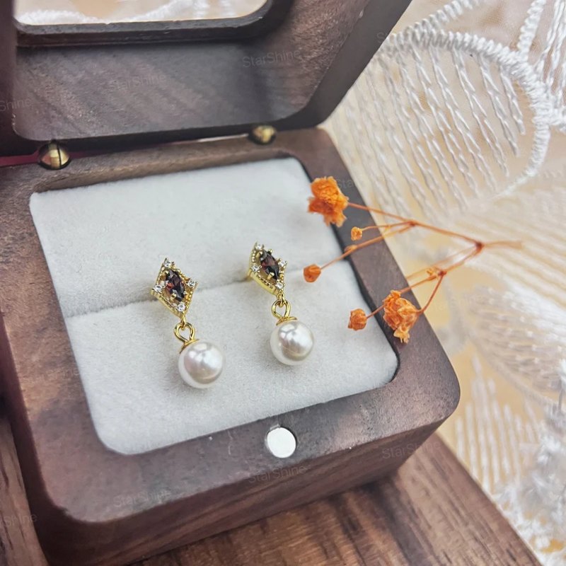 Cushion Cut Chocolate 925 Sterling Silver Yellow Gold Drop Earrings