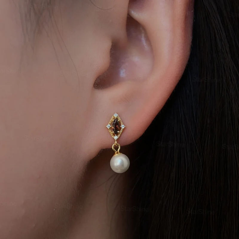 Cushion Cut Chocolate 925 Sterling Silver Yellow Gold Drop Earrings