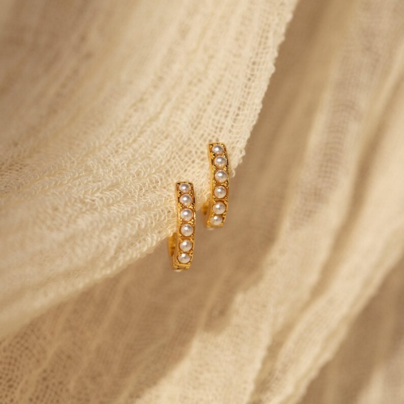 Minimalist 925 Sterling Silver Pearl Huggie Hoop Earrings