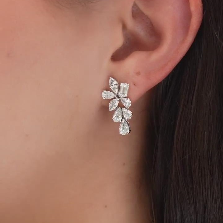 Elegant Diamond White 925 Sterling Silver Floral Drop Earrings