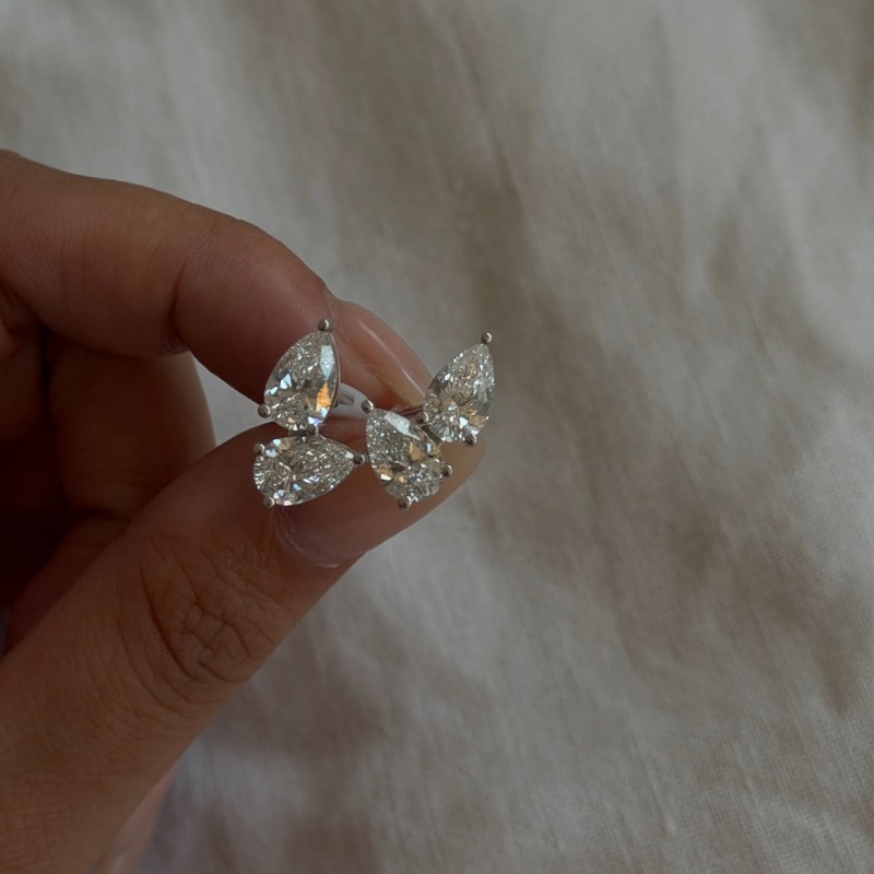 Dainty Pear Cut Diamond White Sterling Silver Butterfly Wing Stud Earrings