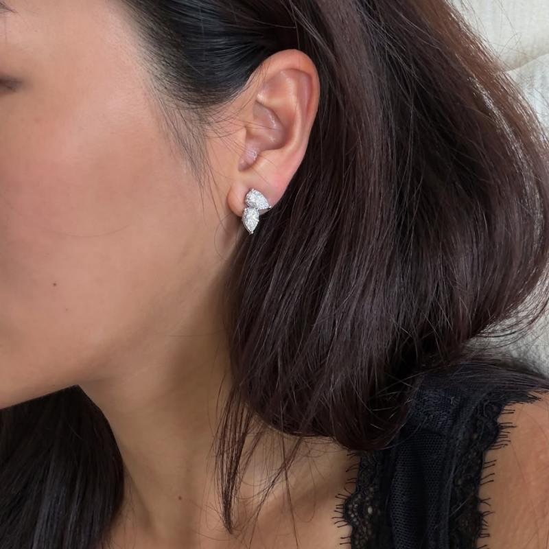Dainty Pear Cut Diamond White Sterling Silver Butterfly Wing Stud Earrings