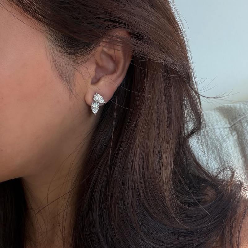 Dainty Pear Cut Diamond White Sterling Silver Butterfly Wing Stud Earrings