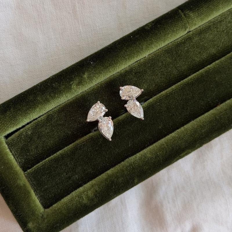 Dainty Pear Cut Diamond White Sterling Silver Butterfly Wing Stud Earrings