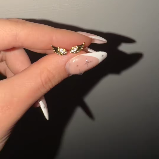 Dainty Diamond White Sterling Silver Angel Wing Stud Earrings