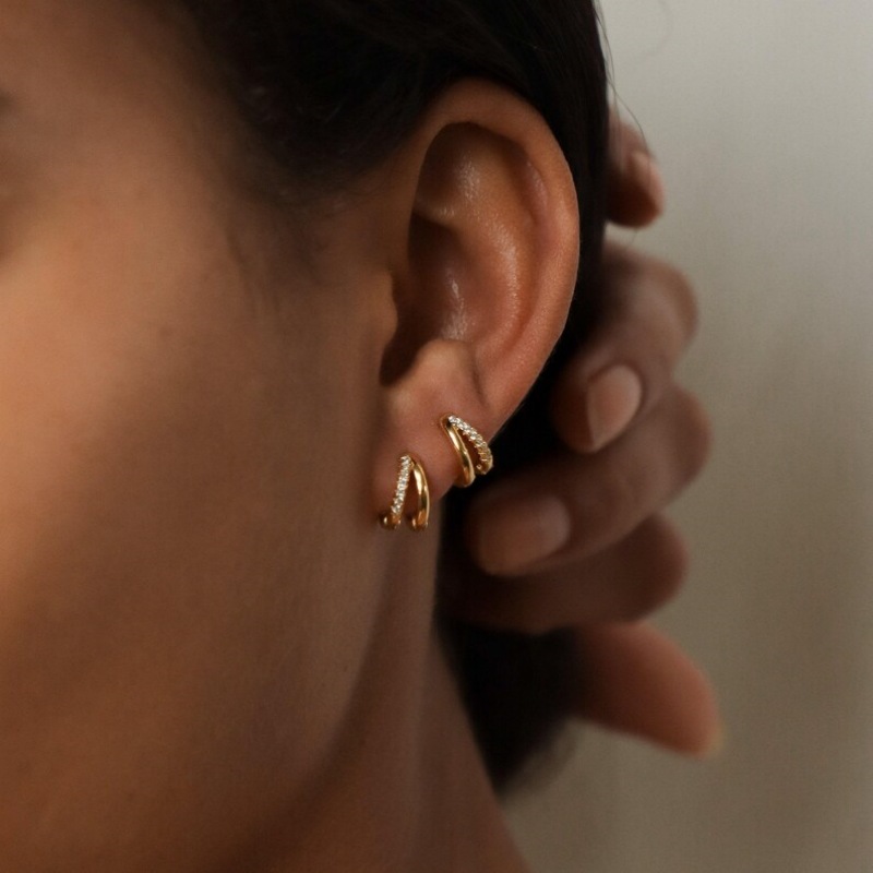 Minimalist Diamond White Sterling Silver Hoop Huggie Earrings