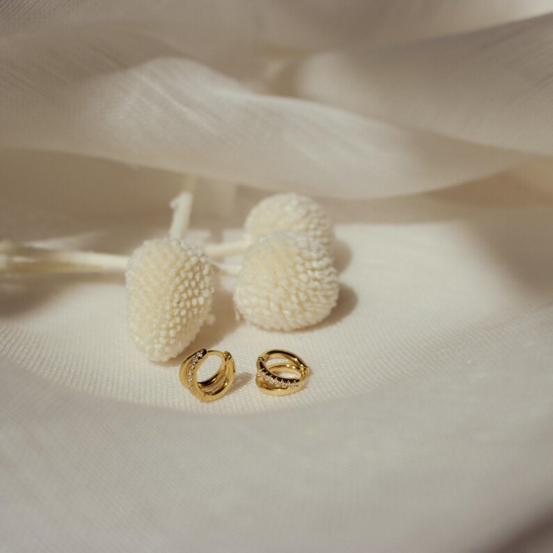 Minimalist Diamond White Sterling Silver Hoop Huggie Earrings