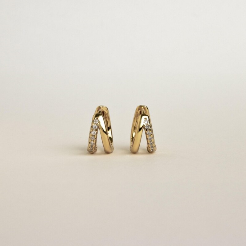 Minimalist Diamond White Sterling Silver Hoop Huggie Earrings