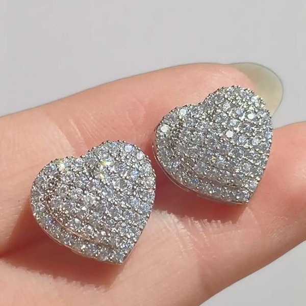 Dazzling Diamond White Sterling Silver Heart Stud Earrings 