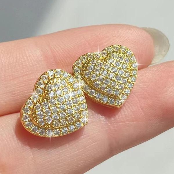 Dazzling Diamond White Sterling Silver Heart Stud Earrings 
