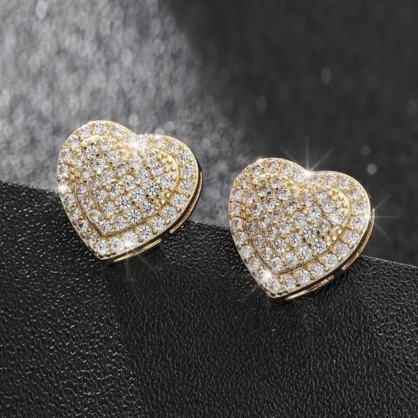 Dazzling Diamond White Sterling Silver Heart Stud Earrings 