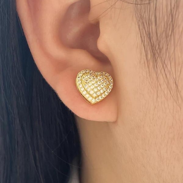 Dazzling Diamond White Sterling Silver Heart Stud Earrings 