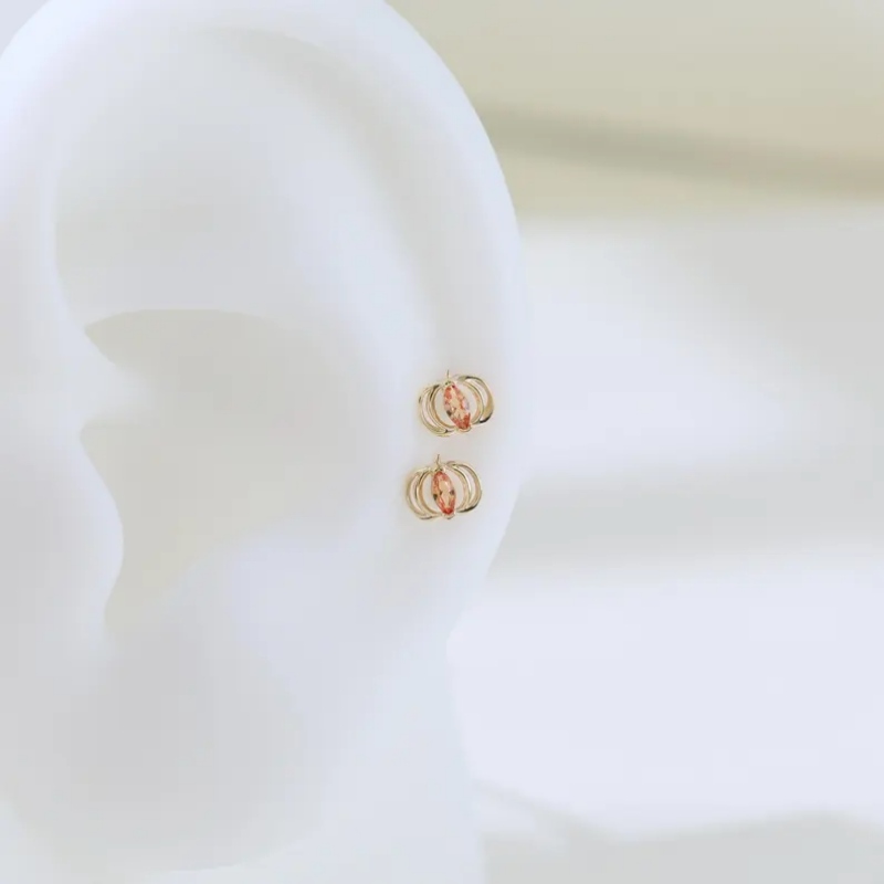 Marquise Cut Orange Sterling Silver Yellow Gold Pumpkin Halloween Stud Earrings