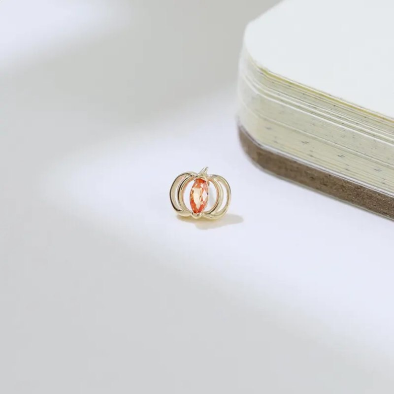 Marquise Cut Orange Sterling Silver Yellow Gold Pumpkin Halloween Stud Earrings