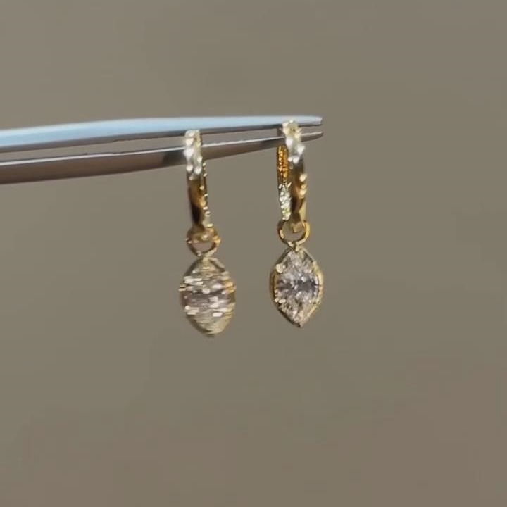 Elegant Marquise Cut Diamond White 925 Sterling Silver Yellow Gold Dangle Hoop Earrings