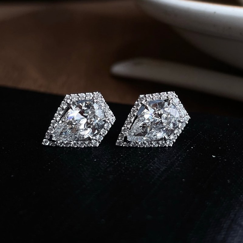Pear Cut Diamond White Sterling Silver Halo Stud Earrings