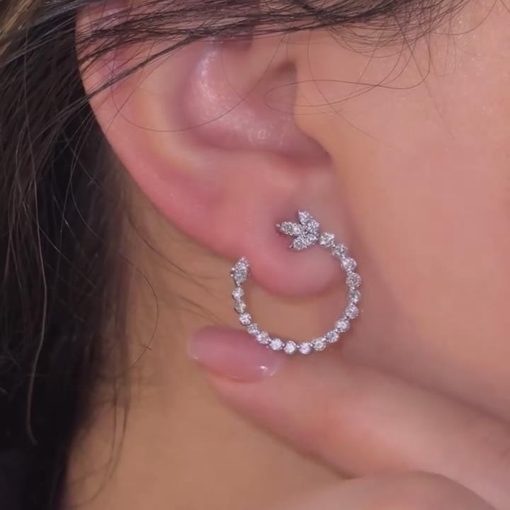 Elegant Round Cut Diamond White 925 Sterling Silver Hoop Earrings