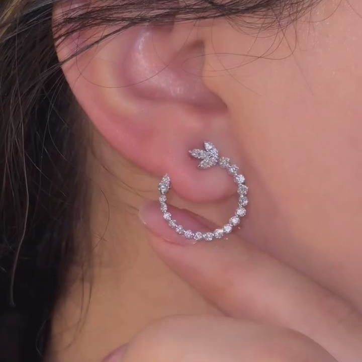 Elegant Round Cut Diamond White 925 Sterling Silver Hoop Earrings