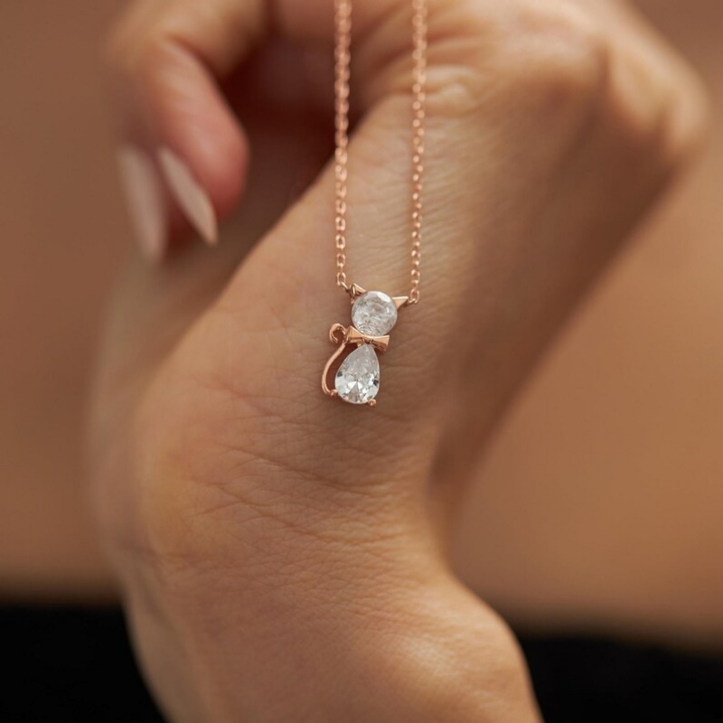 Personalized Birthstone Sterling Silver Cat Lover Necklace