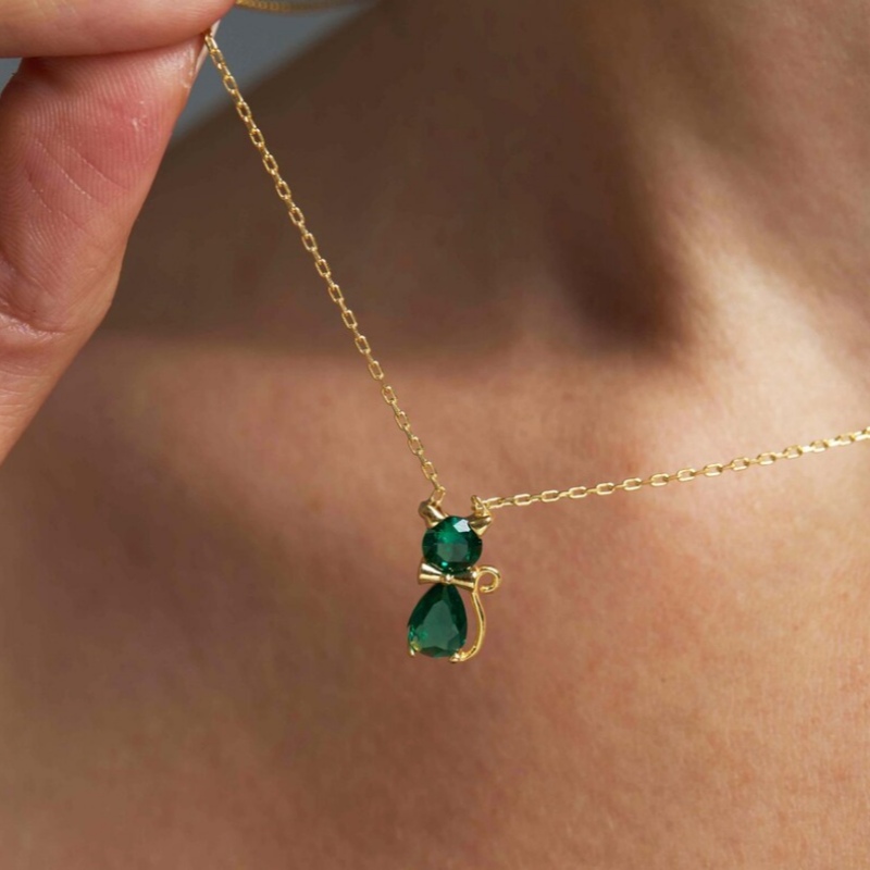 Personalized Birthstone Sterling Silver Cat Lover Necklace