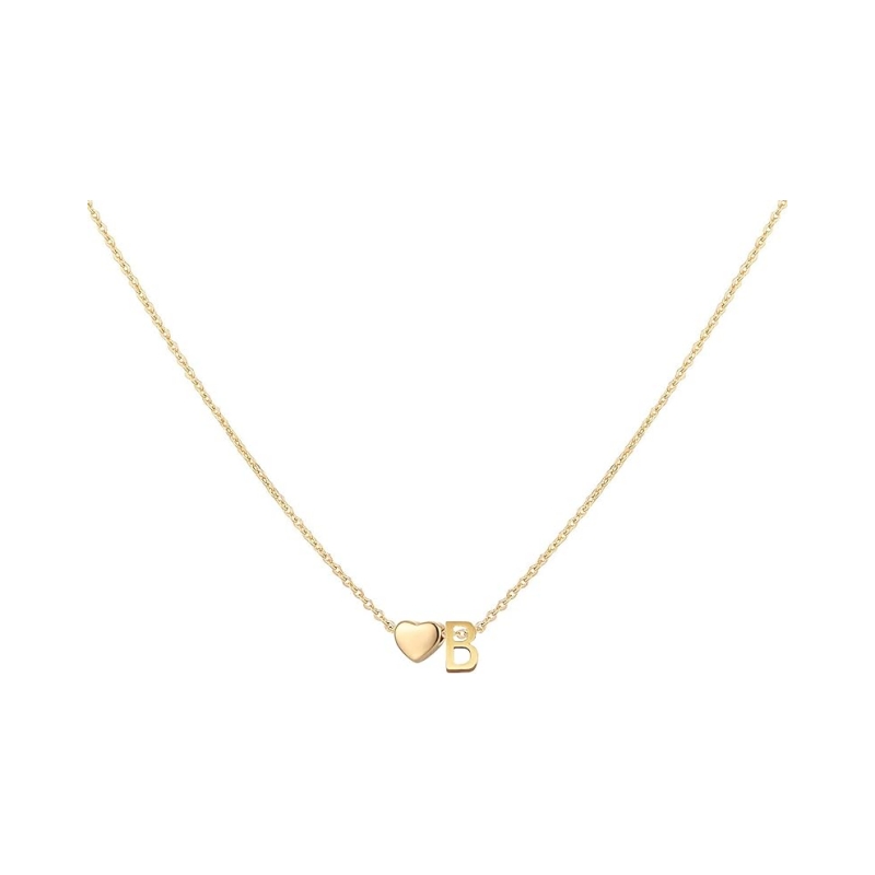 Tiny 925 Sterling Silver Yellow Gold Heart Initial Necklace 