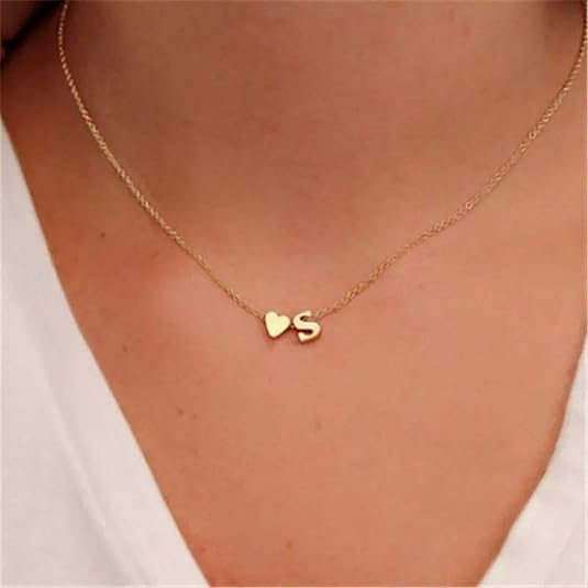 Tiny 925 Sterling Silver Yellow Gold Heart Initial Necklace 