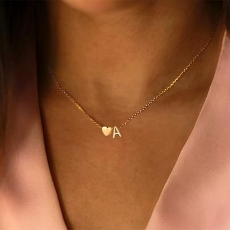 Tiny 925 Sterling Silver Yellow Gold Heart Initial Necklace 