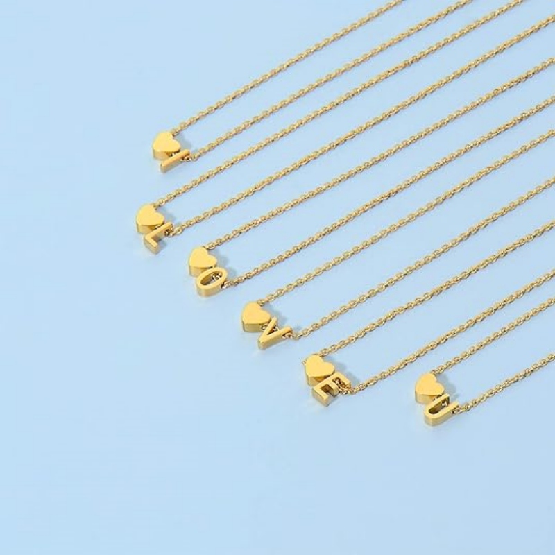 Tiny 925 Sterling Silver Yellow Gold Heart Initial Necklace 