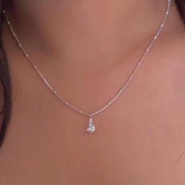 Minimalist Pear Cut Diamond White 925 Sterling Silver Teardrop Necklace 