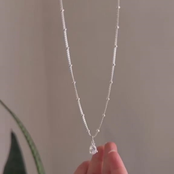 Minimalist Pear Cut Diamond White 925 Sterling Silver Teardrop Necklace 