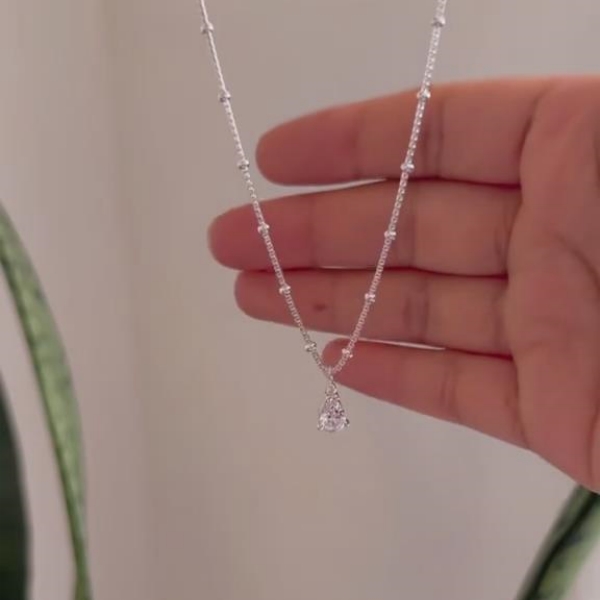 Minimalist Pear Cut Diamond White 925 Sterling Silver Teardrop Necklace 