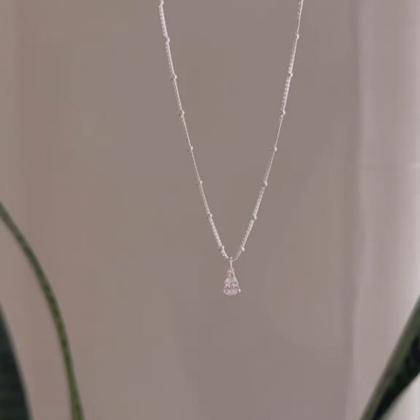 Minimalist Pear Cut Diamond White 925 Sterling Silver Teardrop Necklace 