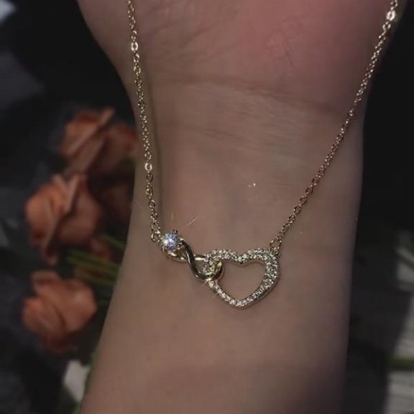 Elegant Diamond White 925 Sterling Silver Infinity Heart Necklace 