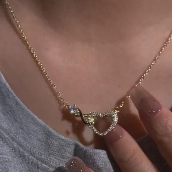 Elegant Diamond White 925 Sterling Silver Infinity Heart Necklace 
