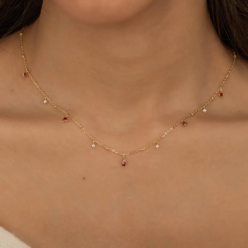 Delicate 925 Sterling Silver Teardrop Birthstone Necklace 
