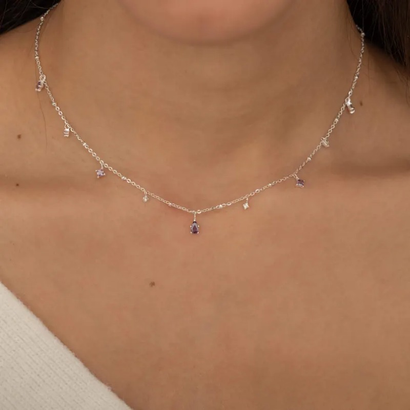 Delicate 925 Sterling Silver Teardrop Birthstone Necklace 
