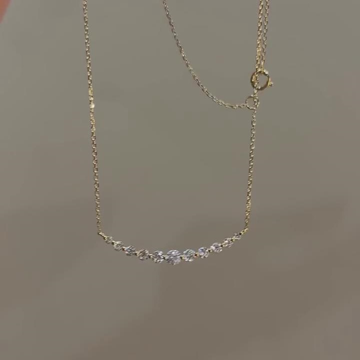 Minimalist Round Cut Diamond White 925 Sterling Silver Yellow Gold Curved Bar Necklace 