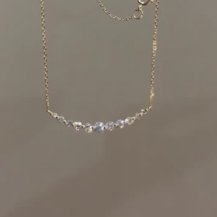 Minimalist Round Cut Diamond White 925 Sterling Silver Yellow Gold Curved Bar Necklace 