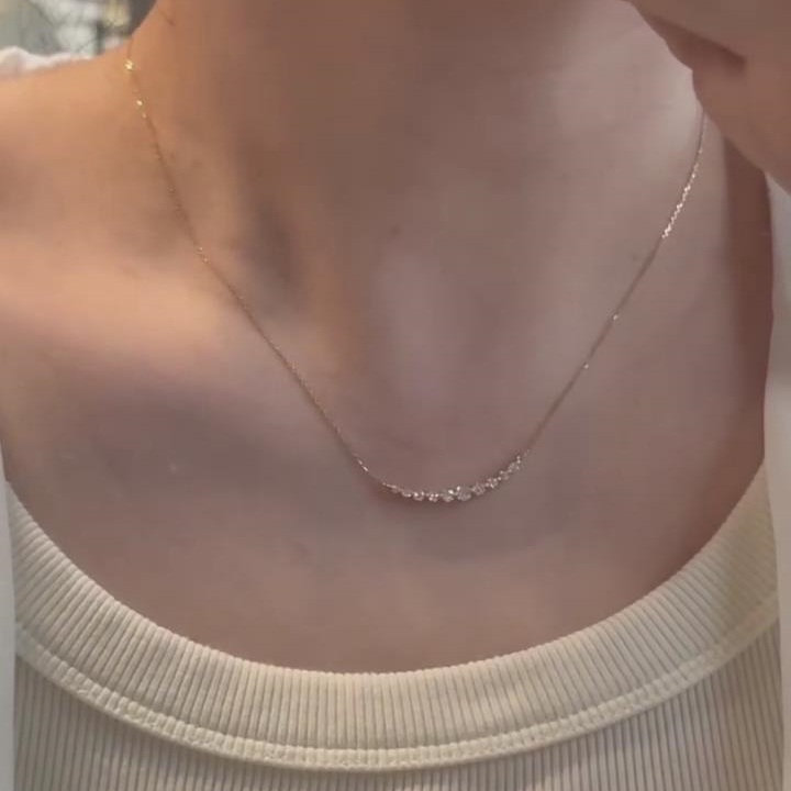 Minimalist Round Cut Diamond White 925 Sterling Silver Yellow Gold Curved Bar Necklace 