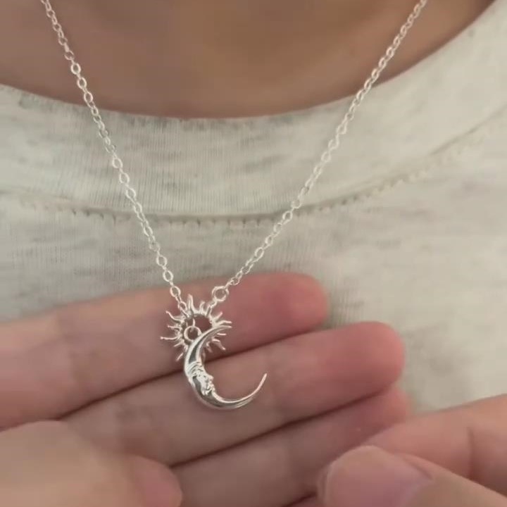 Dainty 925 Sterling Silver Sun and Moon Necklace