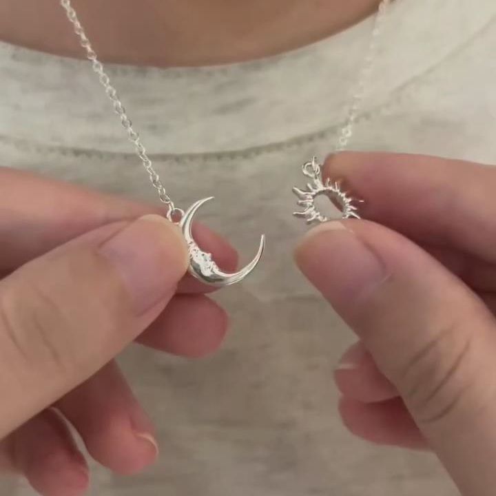 Dainty 925 Sterling Silver Sun and Moon Necklace