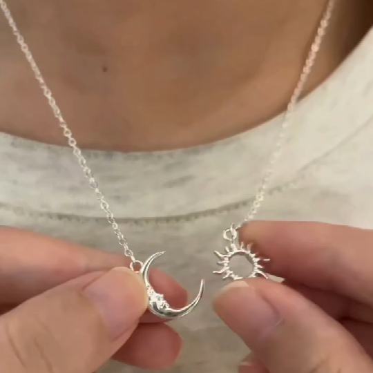 Dainty 925 Sterling Silver Sun and Moon Necklace