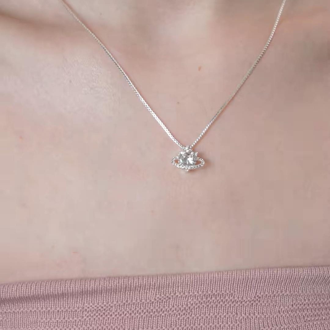 Heart Cut Diamond White 925 Sterling Silver Heart Halo Pendant Necklace