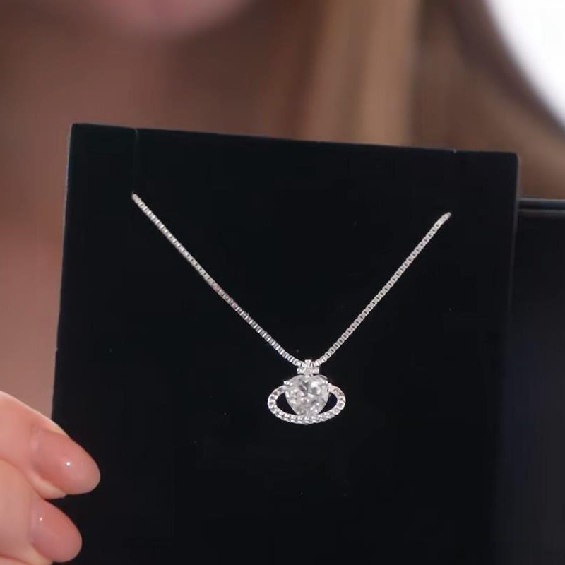 Heart Cut Diamond White 925 Sterling Silver Heart Halo Pendant Necklace
